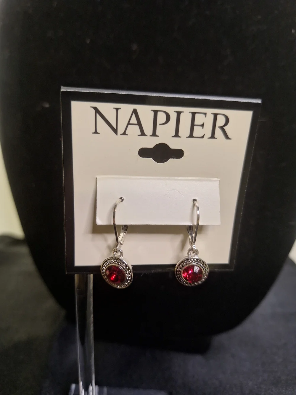 Napier Silver-Tone Earrings with Red Crystal Drops
